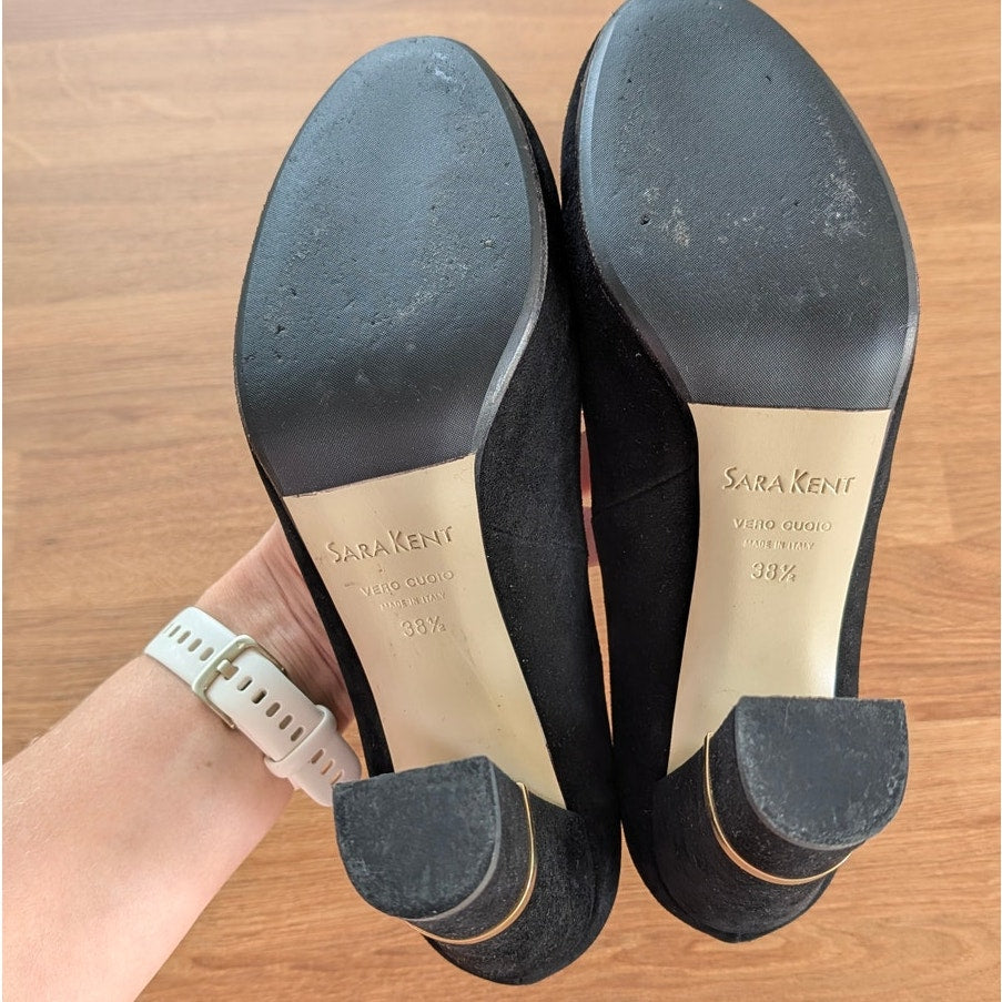 Fabiani Sara Kent Black Suede Block Heel Italy Pumps Womens EU 38.5/US 8.5