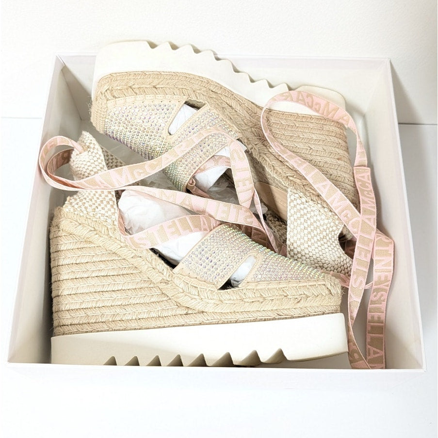 Stella McCartney Gaia Crystal Ankle-Wrap Platform Espadrilles Womens EU 40/US 10