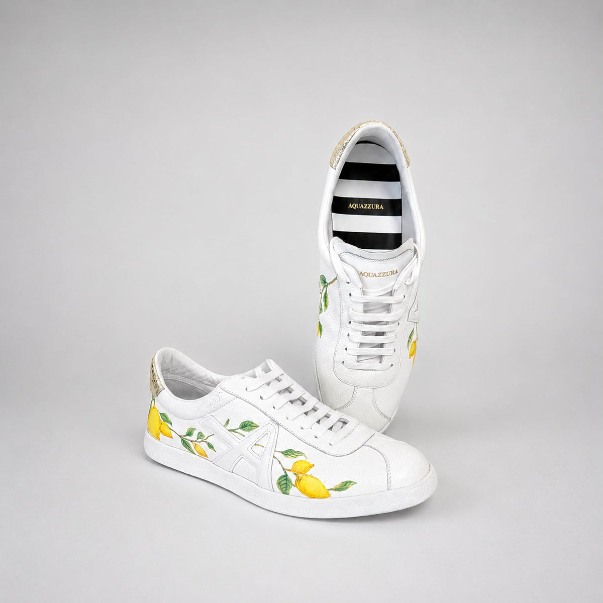 Aquazzura Leather & Snakeskin Lemon-print Low Top Sneakers Womens EU39.5/US9.5