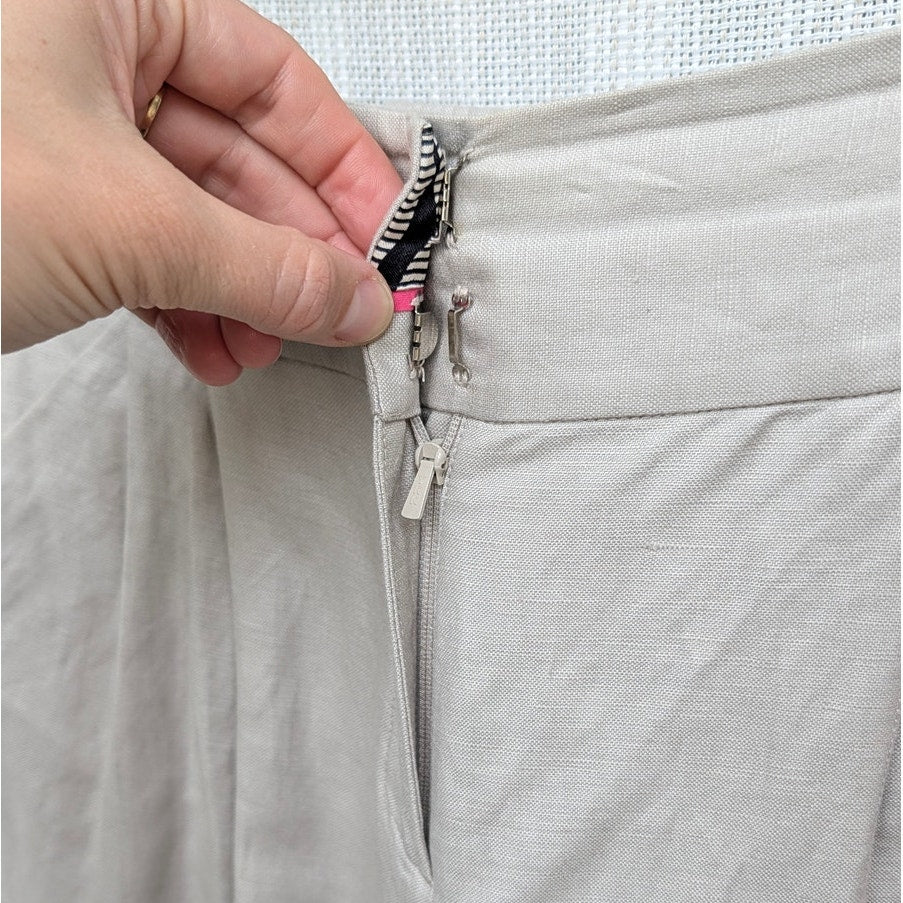 Ted Baker Pants Womens 0/US 2 Beige Linen High-rise Cropped Pleated Trousers