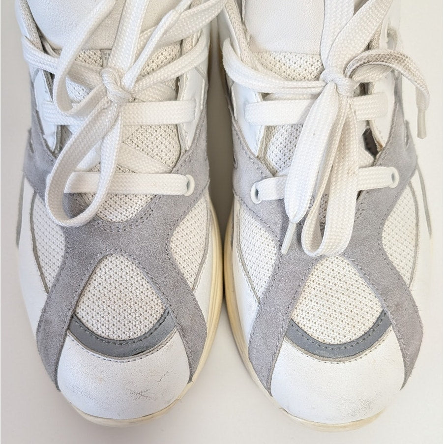 Prada 1E909L Leather Sneakers Womens EU39.5/US 9.5 White Low Top Striped