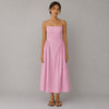 Maeve Sleeveless Fitted A-Line Midi Dress Womens M Pink Striped Pleated Detail