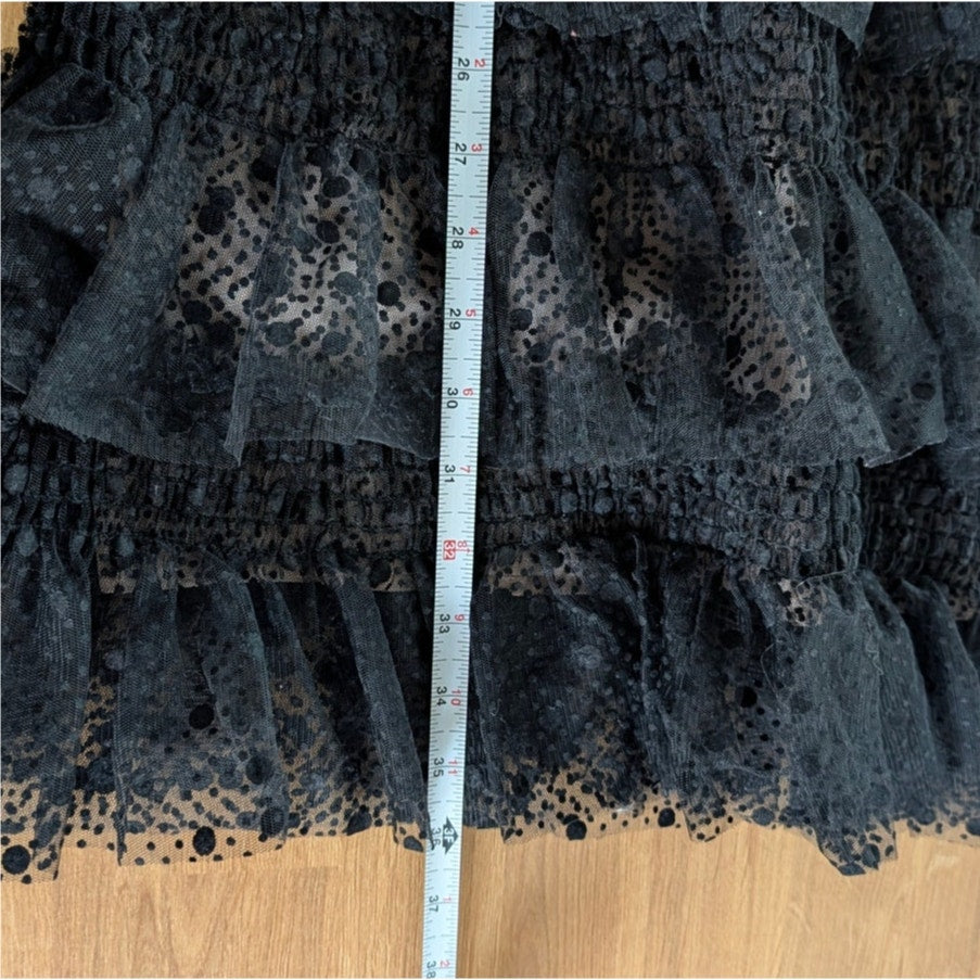 Red Valentino by Valentino Dress Womens IT 48/US 12 Black Tulle Tiered Dot Mini