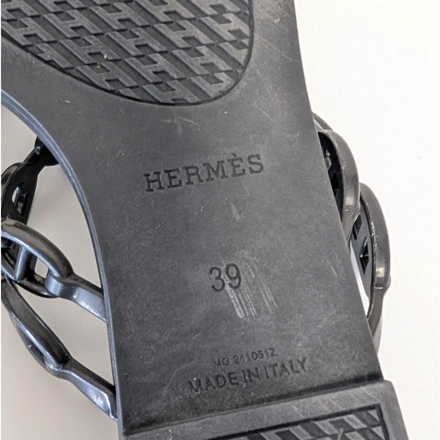 Hermes Island Sandal Womens EU 39/US 8.5 Black TPU Iconic Chain Made in Italy