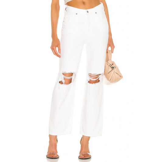 Citizens of Humanity V Front Wide Leg Vintage White Distressed Jeans, Size 28