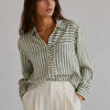 Rails Spencer Silk Blouse Shirt Womens L Green Striped Long Sleeve NWT