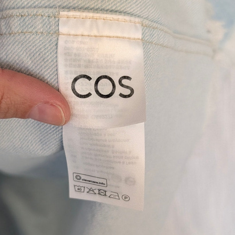 COS Frayed Short-Sleeved Denim Shirt Womens 4 Blue Cotton Contrast Button-Up