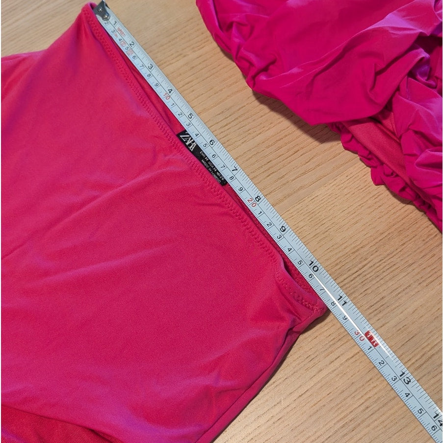 Zara Balloon Swim Bikini Set Womens M Ruffle Sleeveless Top & High Waist Bottoms