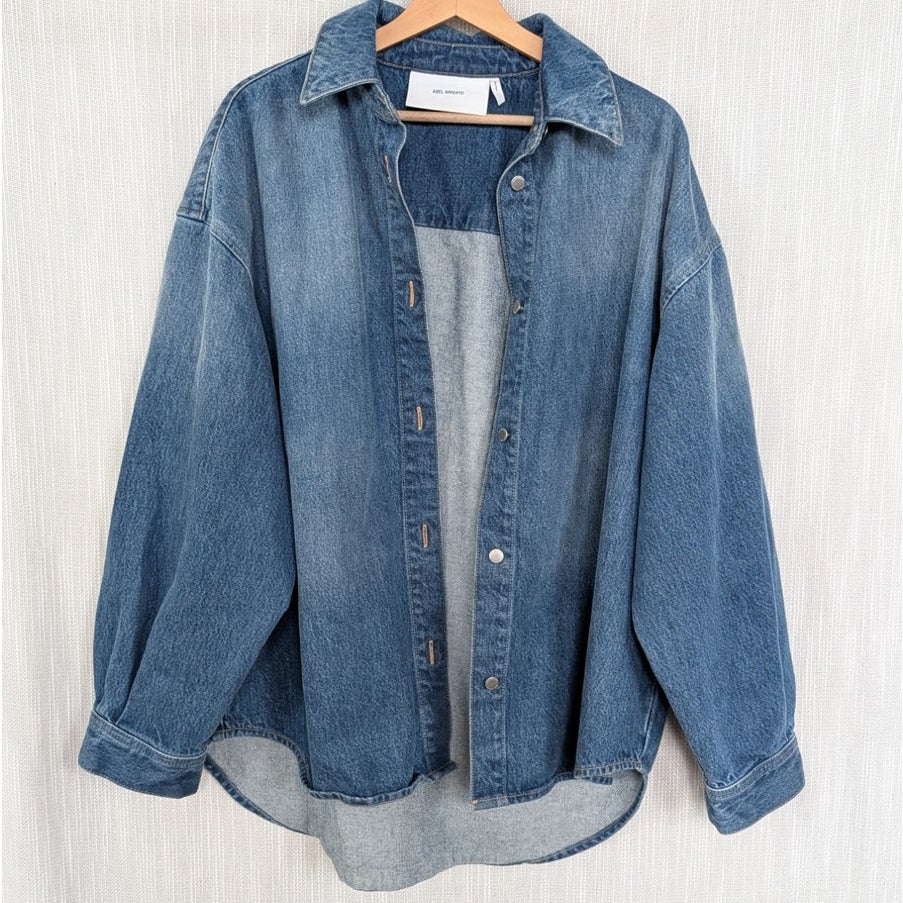 Axel Arigato Sasha Oversized Shirt Jacket Womens S Blue Denim Button Front