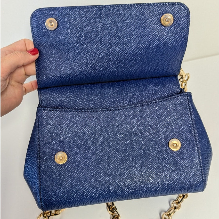 Dolce & Gabbana Leather Miss Sicily Top Handle Small Bag in Blue
