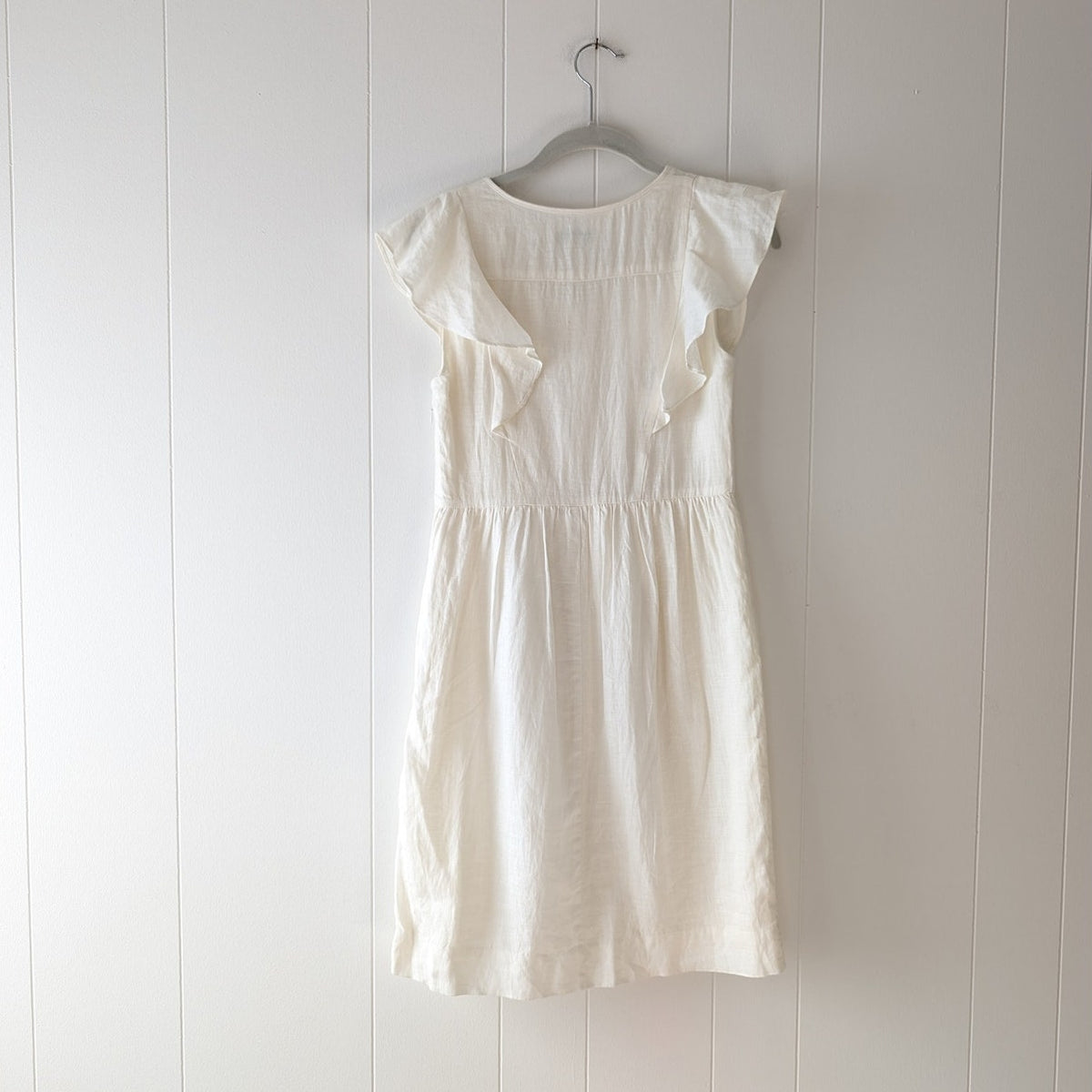 J.Crew White Linen/Cotton Ruffled Sleeve Mini Knee Length Sundress Dress, size 0