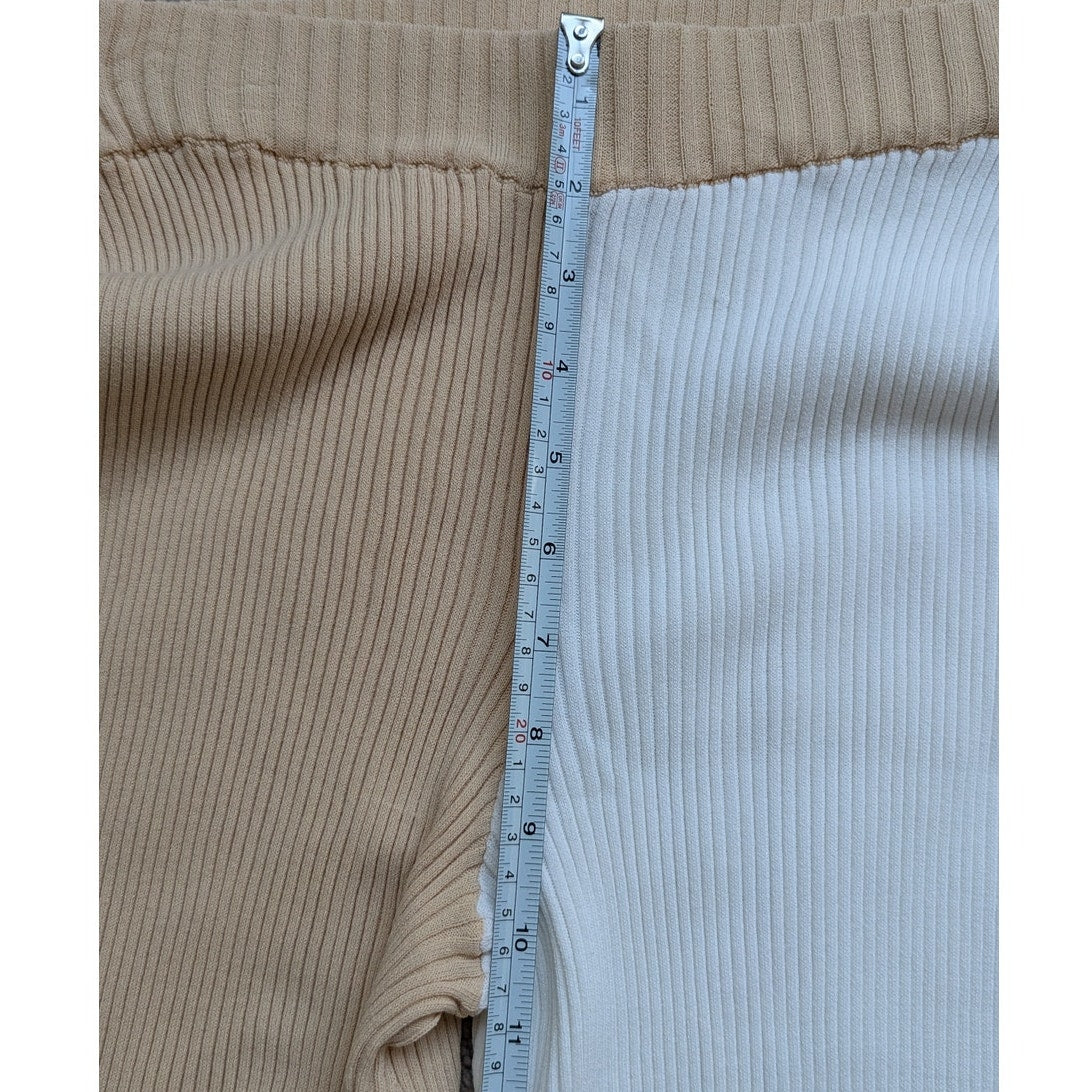 Ronny Kobo Two Tone Ribbed Knit Wide Leg Coloroblock Cream/White Pants, size S