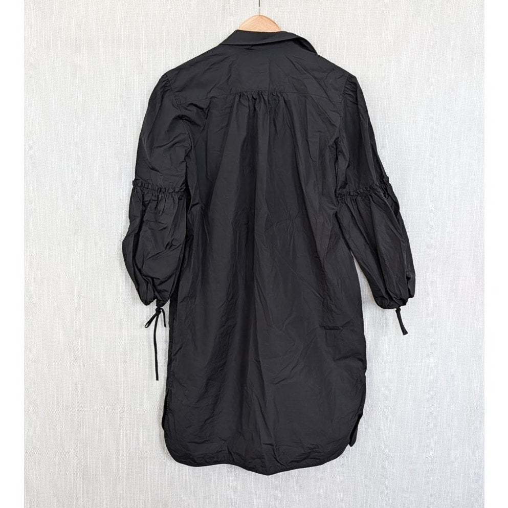 Max Mara Fedora Tasseled Cotton Poplin Shirt Midi Dress Womens 8 Black Relaxed