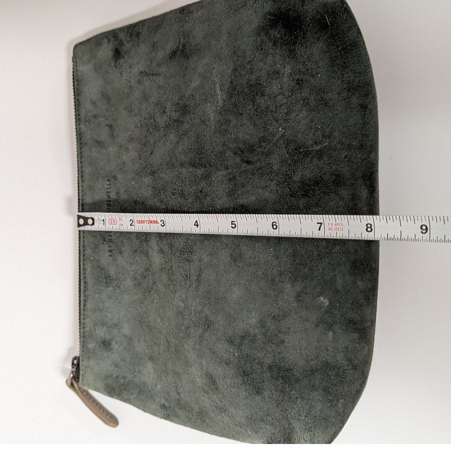 Brunello Cucinelli Green Suede Leather Pouch Cosmetic Bag Rare Womens Zipper