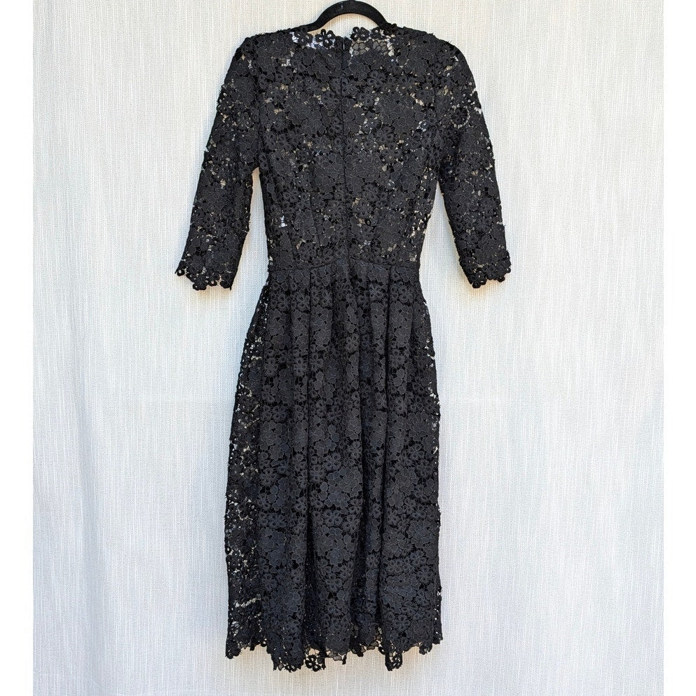 Yanina Prêt-à-porter Lace Dress Womens EU 40/US 8 Black Lace 3/4 Sleeve Midi