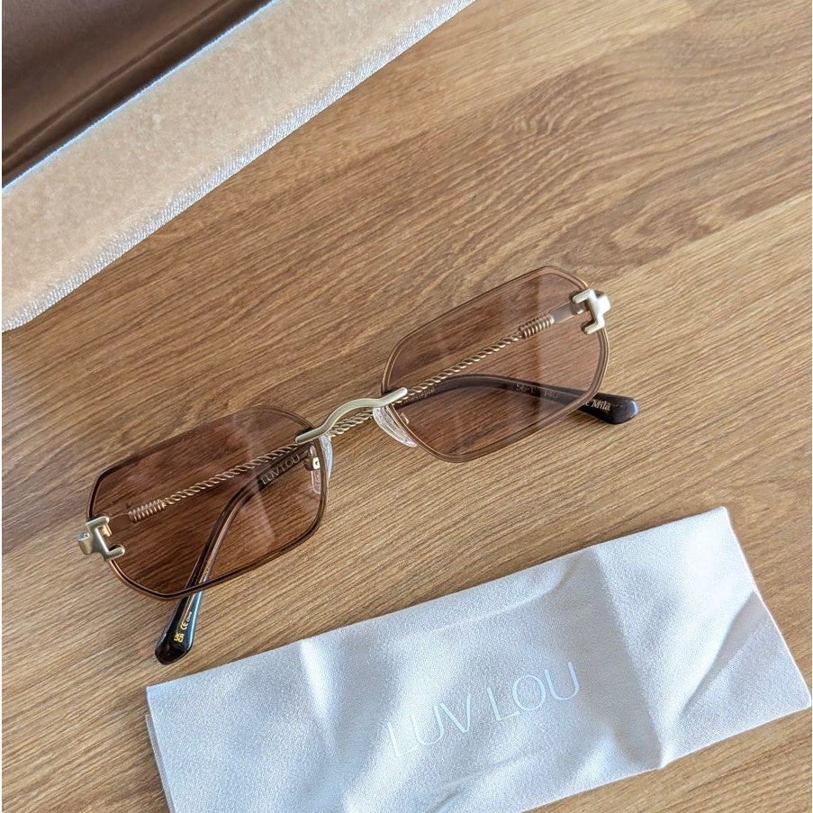 LUV LOU Mila Gold & Brown Grad Sunglasses Womens One Size Rectangle Gold-tone