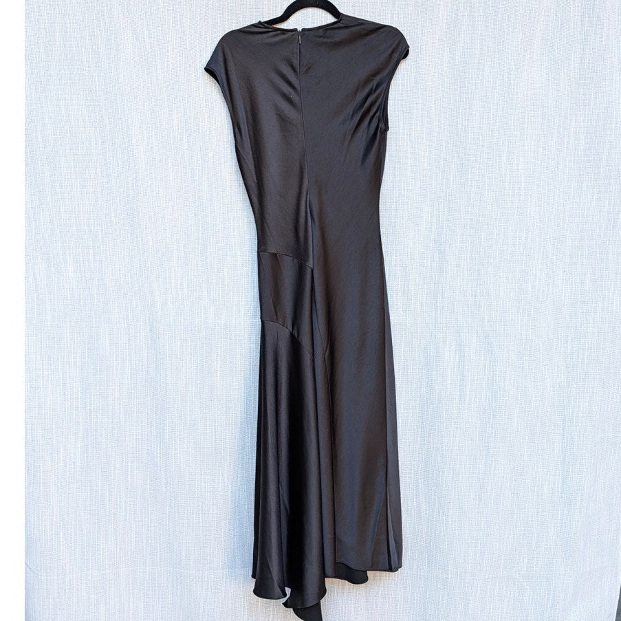 Ted Baker Frasia Asymmetrical Midi Dress Womens 2/US 6 Black Short Sleeve NWT