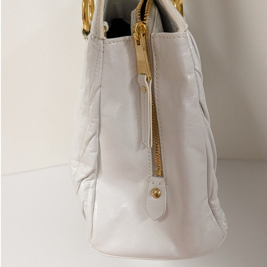 Miu Miu Matelassé Leather Handbag in White Quilted Logo Crossbody Strap