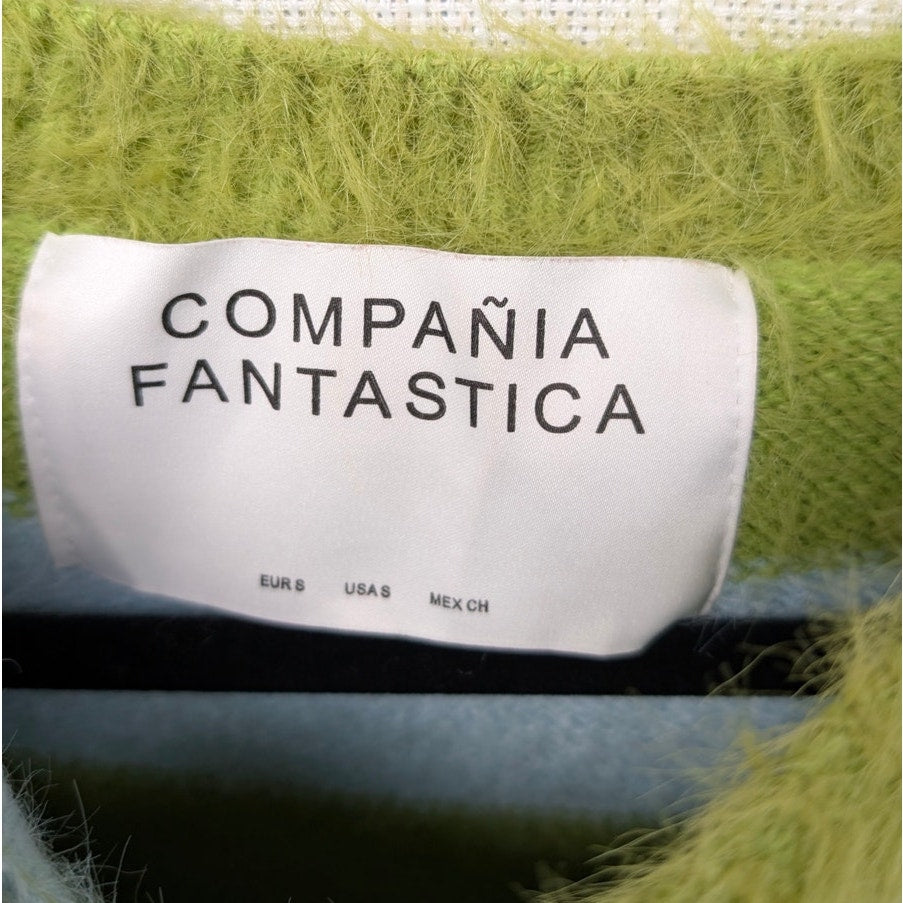 Compania Fantastica Fluffy Textured Knit Sweater in Green Striped Print, size S