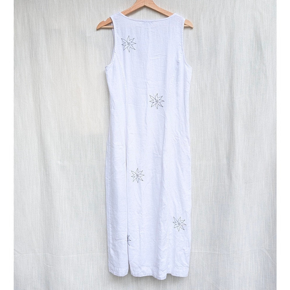 Madewell Button-Front Midi Dress in 100% Linen Womens 8 NL088 White Sleeveless