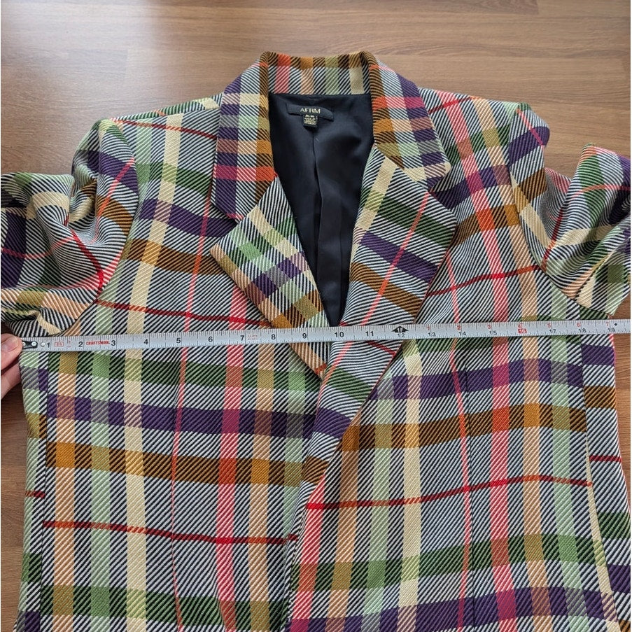 AFRM Britt Blazer Womens M Multi Rainbow Checked Long Sleeve Open Front