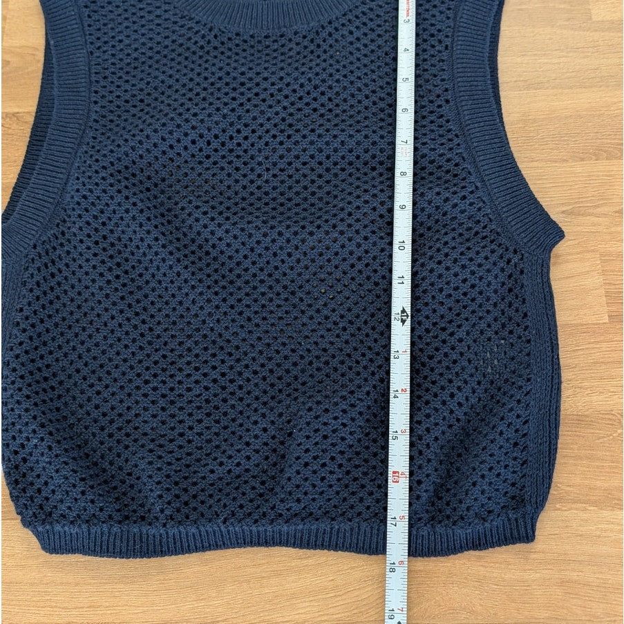 Rag&Bone Sleeveless Vest Top Womens XS Navy Cashmere/Cotton Open Knit