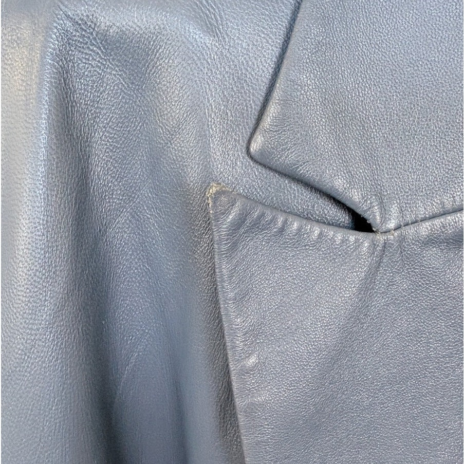 Common Leisure Power Blazer Suit Jacket Womens S Gray Blue Leather Oversized