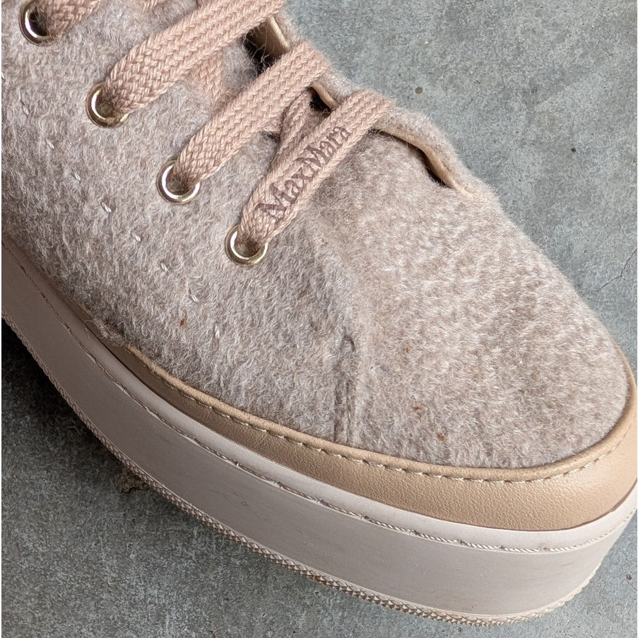 Max Mara Tunny Beige Textile/Leather Platform Sneakers, size EU37.5/US7.5