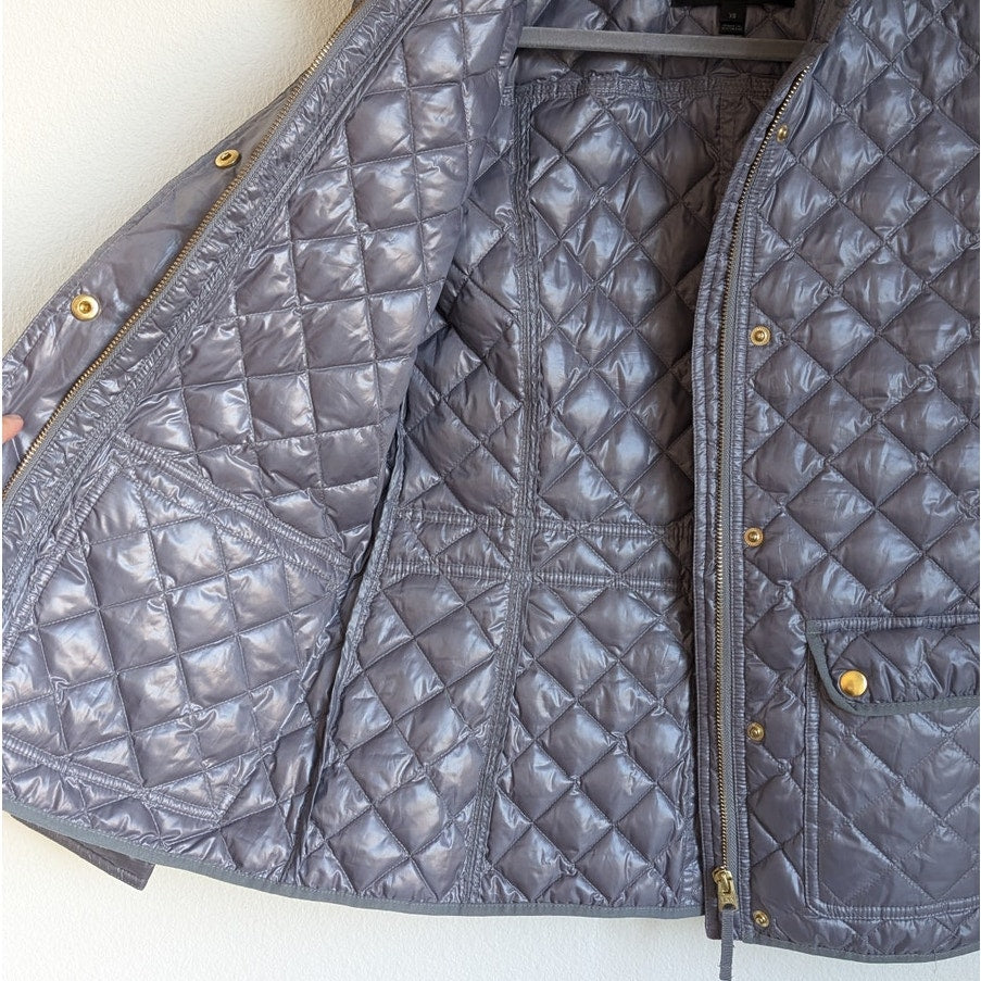J.Crew Blue/Gray Quilted Down Filled Full Zip Puffer Lightweight Jacket, size XS