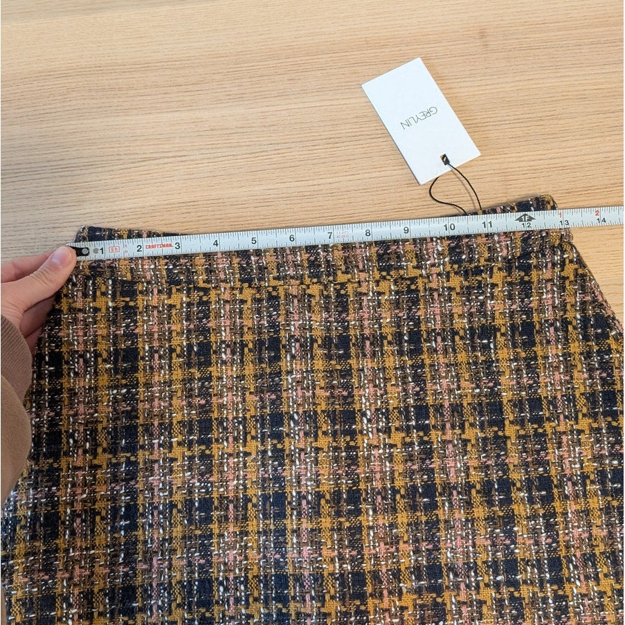 Greylin Skirt Womens XS Mini Black/Orange Tweed Plaid Straight NWT
