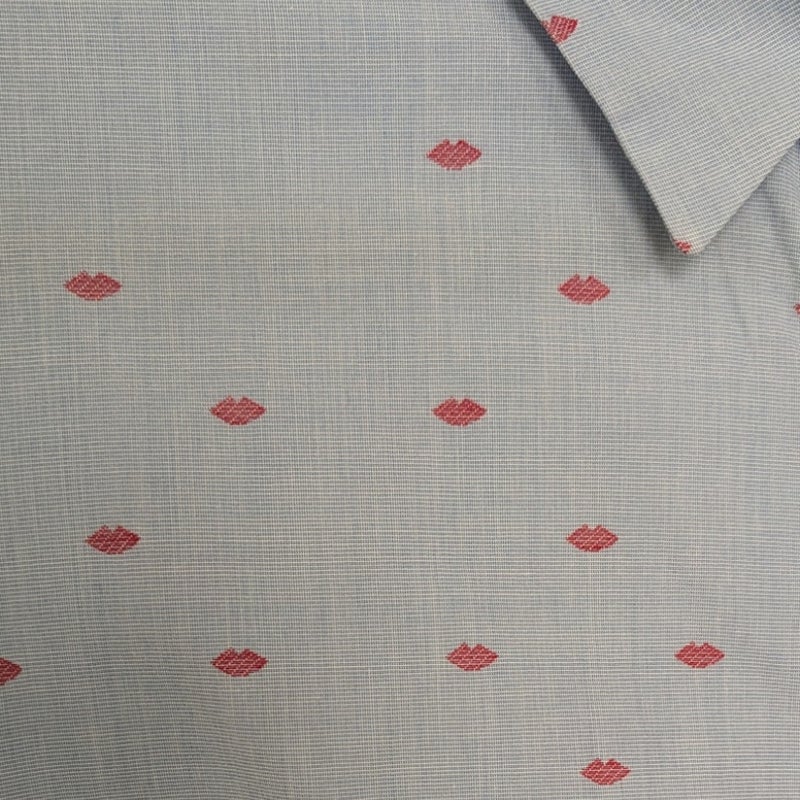 Scotch & Soda Red Lips Print Blue Button-Down Long Sleeve Top Shirt, size 2
