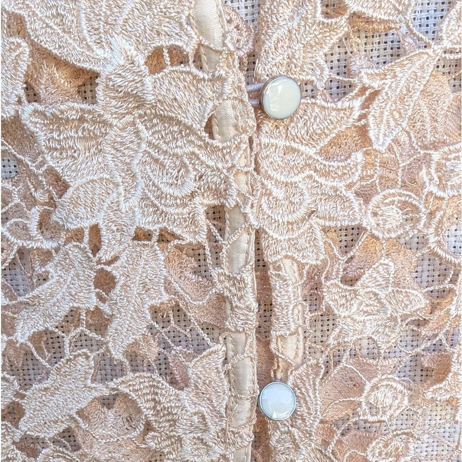 Miss Finch Lace Top Womens S Beige Sheer Floral Lace Crochet Overlay Cap Sleeve