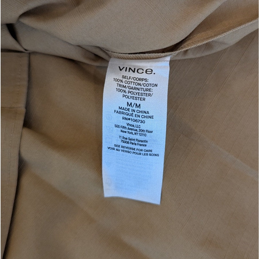 Vince Braided Trim Long-Sleeve Cotton Blouse in Jute Womens M Tan V-neck Top