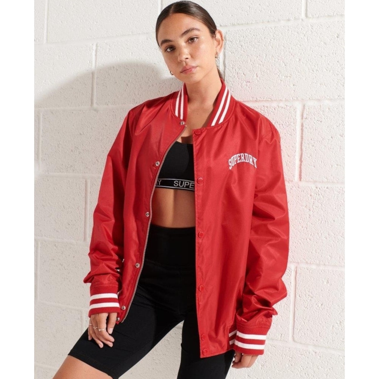 Superdry Red Classic Varsity Baseball Logo Sportwear Jacket, size 4