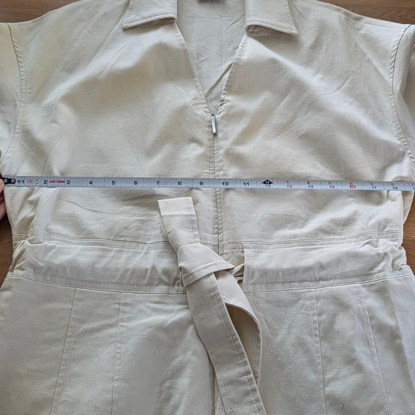 Lime Jumpsuit Womens S Ivory Linen Short Sleeve V-neck Zip Mid-thigh Catsuit