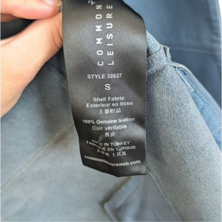 Common Leisure Power Blazer Suit Jacket Womens S Gray Blue Leather Oversized