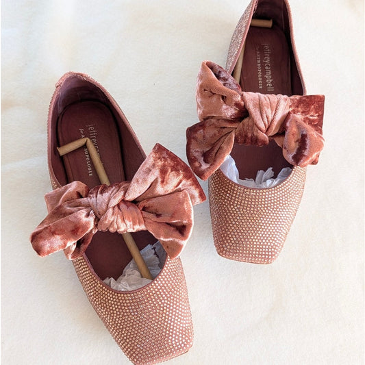 Jeffrey Campbell Embellished Flats Womens 6.5 Pink Rhinestone Velvet Bow