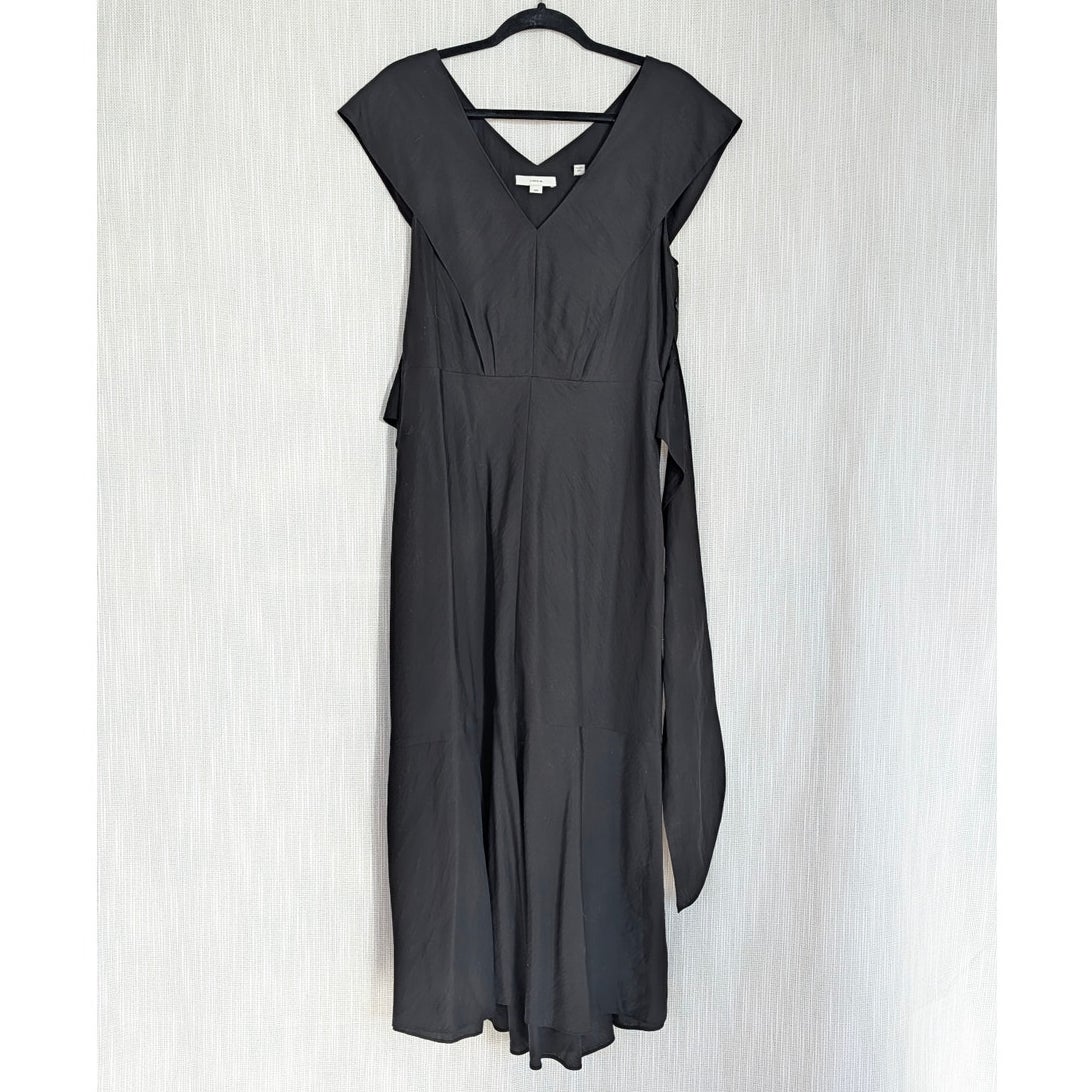 Vince Flutter-Sleeve Tie-Back Midi Dress Womens M Black V-neck Sleeveless
