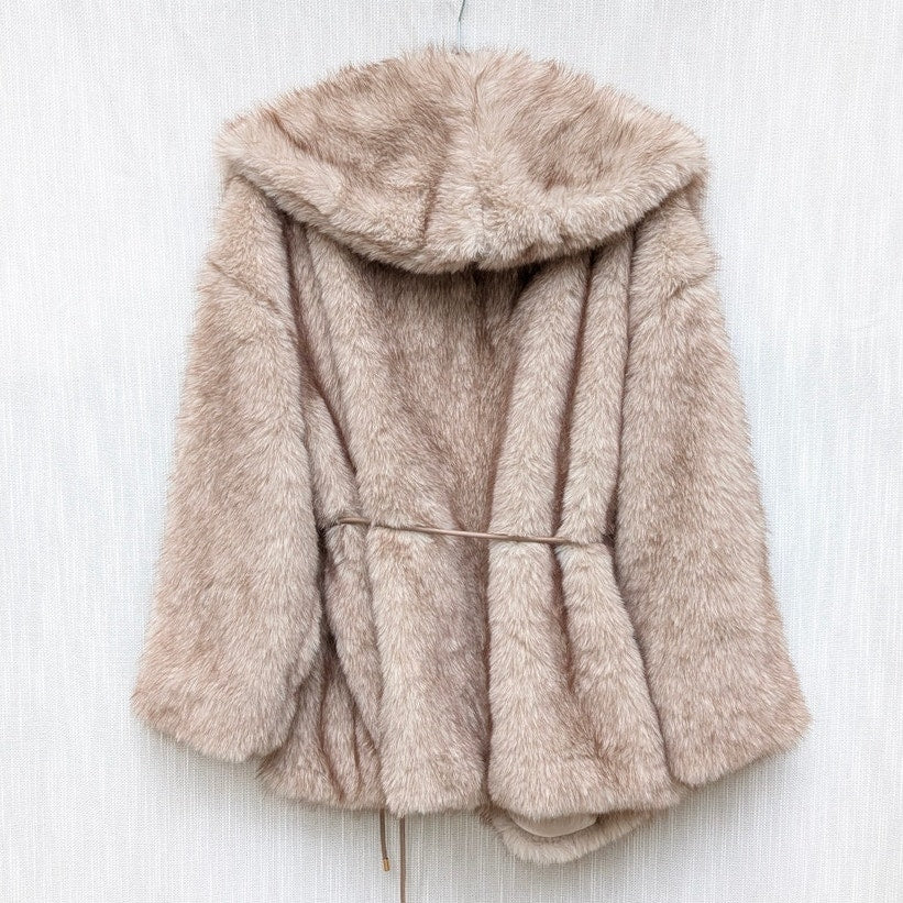 NWT JLuxLabel Ivory/Brown Soft Season Faux Fur Coat, size L/XL