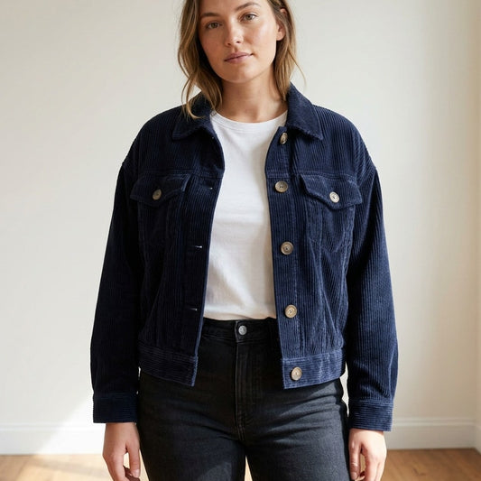 Anthropologie Sparkz Copenhagen Amanda Navy Corduroy Jacket, size S