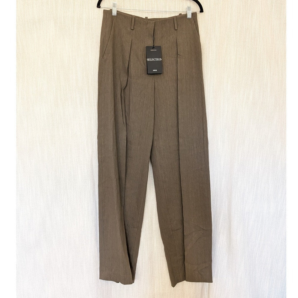 NWT Mango MNG Selection Orchid Linen Blend Straight Wide Leg Pants, size 4