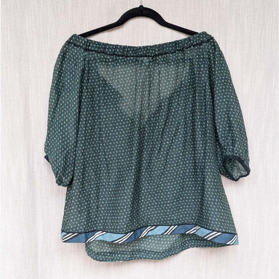 Talitha Green Floral Print Cotton/Silk Off-the-Shoulder Blouse Top, size XS