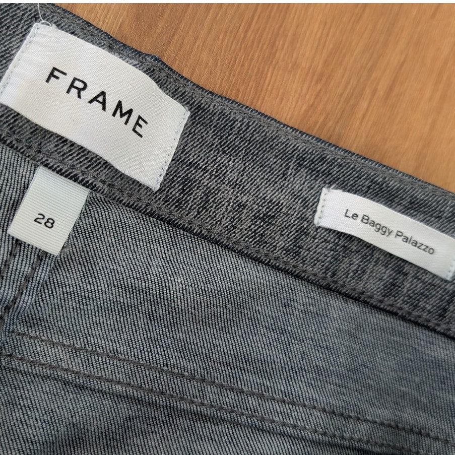 Frame Le Baggy Palazzo Wide Leg Jeans Womens 28 Dark Gray Flocked Full Length