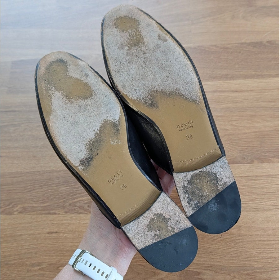 Gucci Princetown Leather Mule Loafer Slipper Womens EU 38/US 8 Black Italy Flat