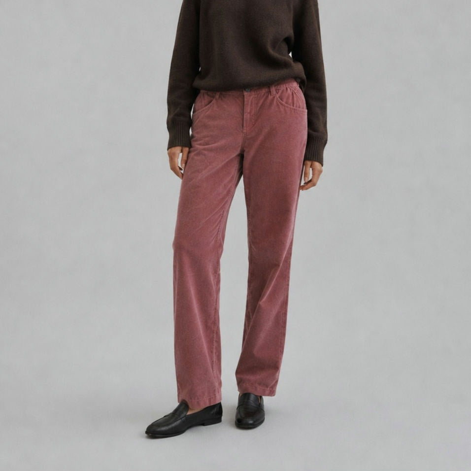 Prada Dusty Corduroy Straight-Leg Pants Womens IT 44/US 8 Rose Pink High-rise