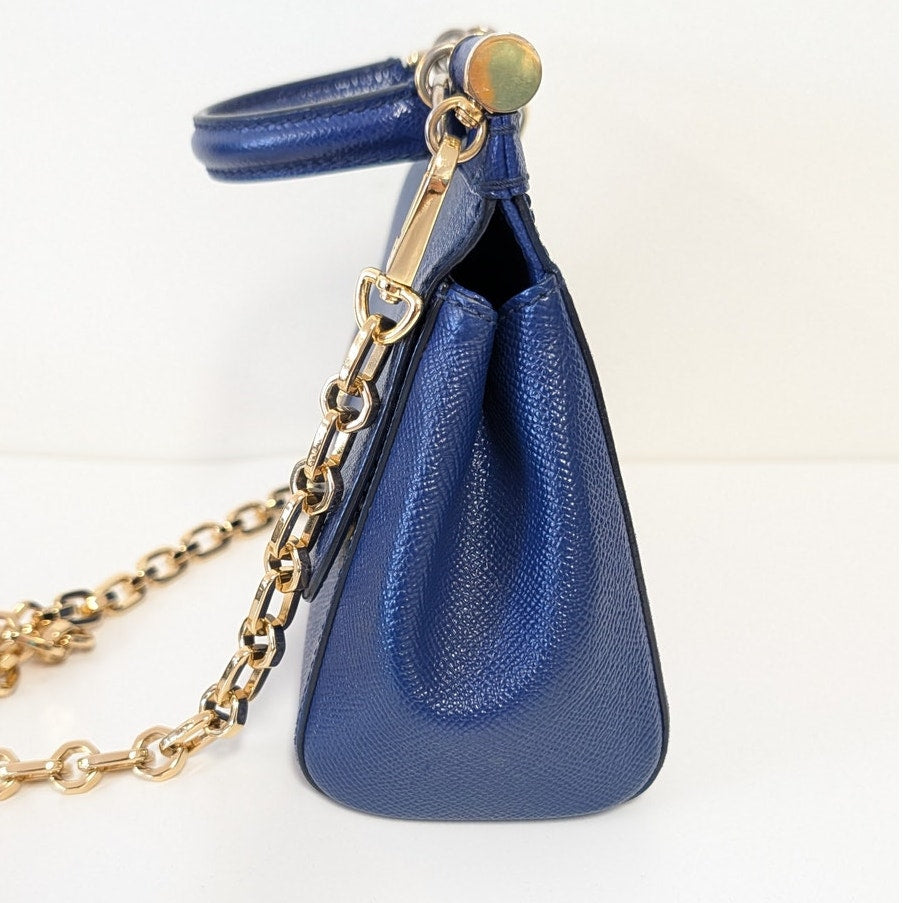 Dolce & Gabbana Leather Miss Sicily Top Handle Small Bag in Blue