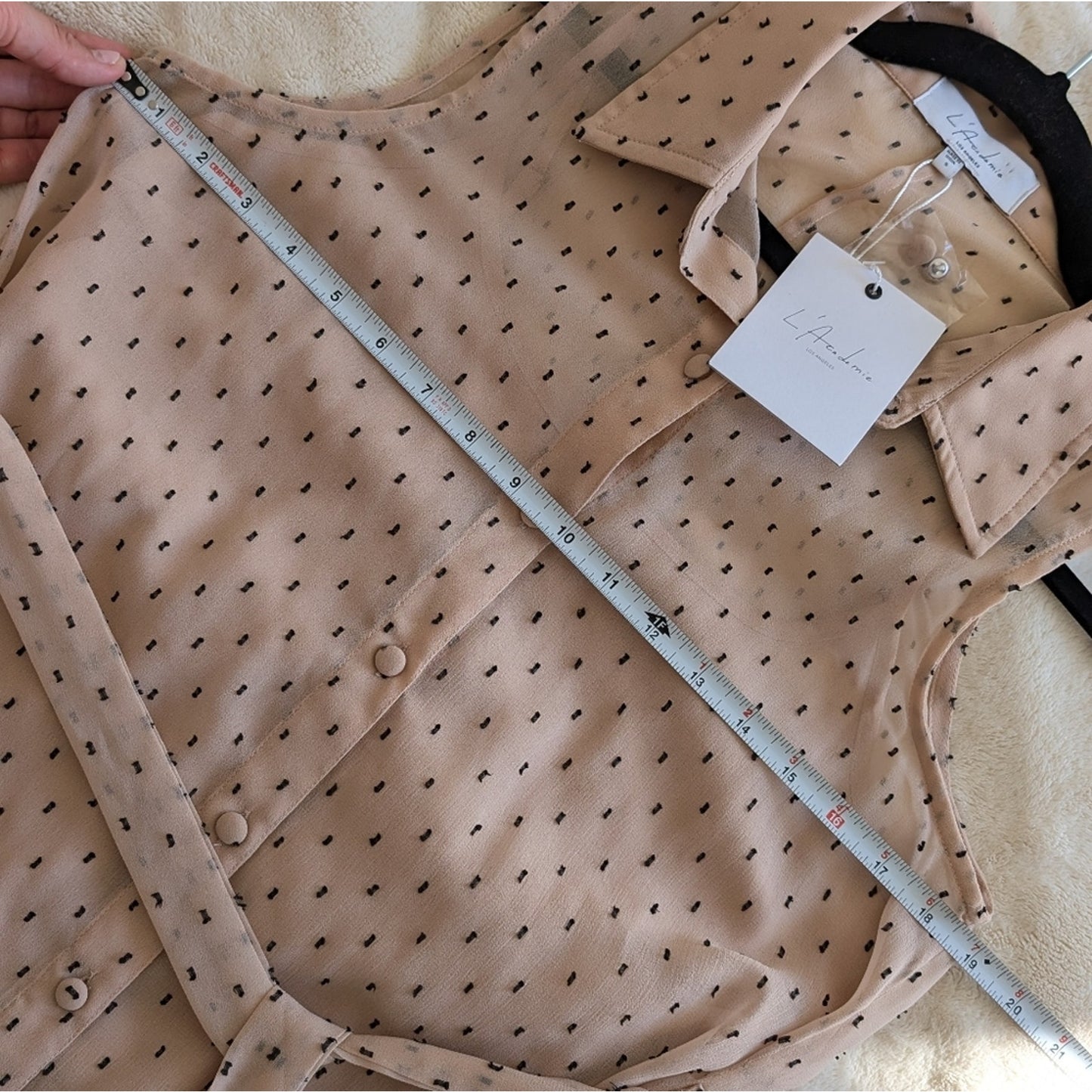 NWT L’Academie Revolve Overlay Nude Cream Belted Midi Dress, size S