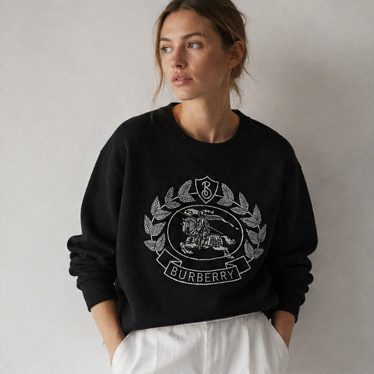 Burberry Bilston Logo Knitted Merino Wool Sweater Unisex Womens L Black Crewneck