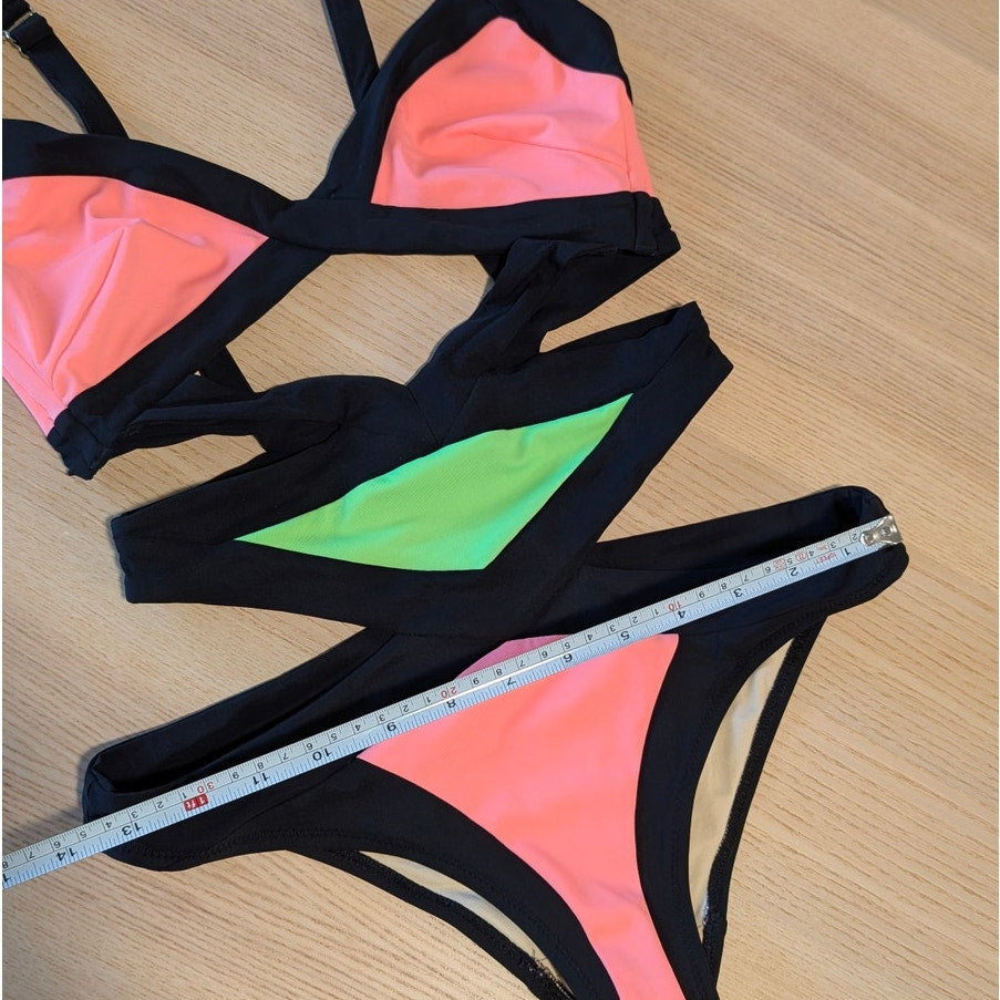 Agent Provocateur Mazzy Swimsuit Womens AP 3/US 6 Green/Pink One Piece Bandage