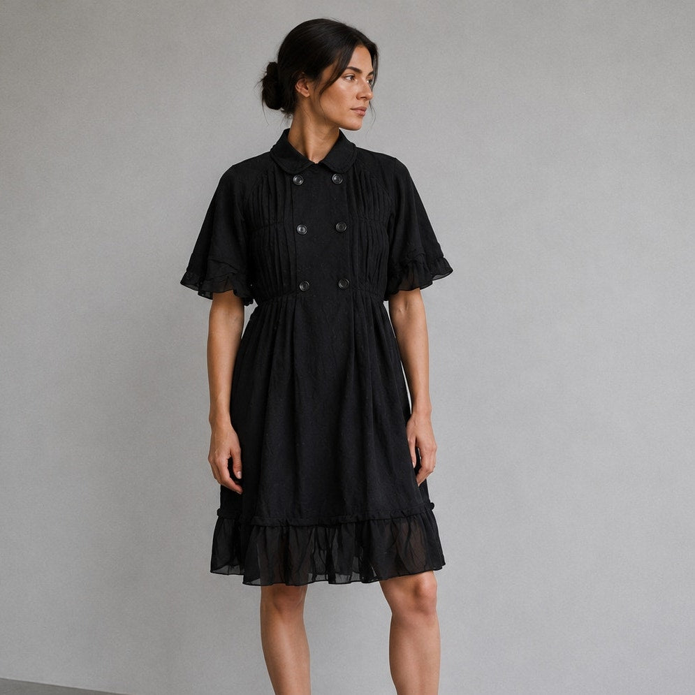 Comme des Garcons Archive Tricot 2008 Midi Dress S Black Wool Short Sleeve